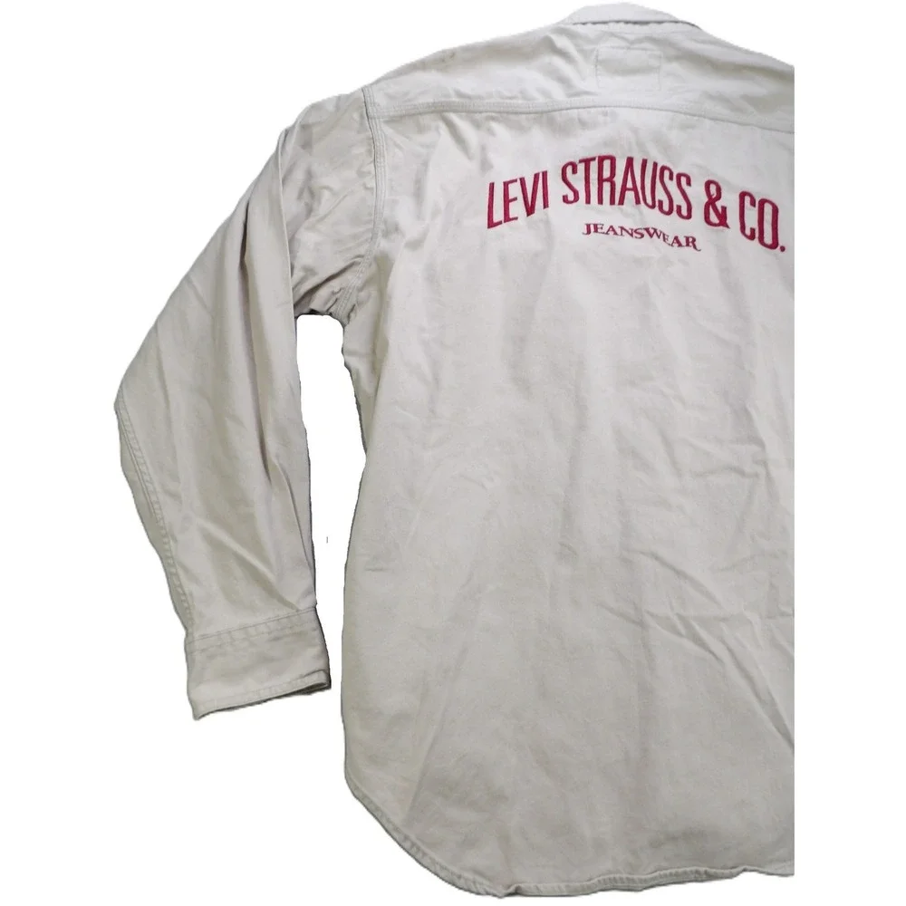 VTG Levis Authentic Workwear‎ Twill Shirt Men XL Khaki Button Up 90s Embroidered
